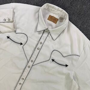 Scully Mens XL White Western Pearl Snap Shirt Smile Pockets Black Piping Cowboy
